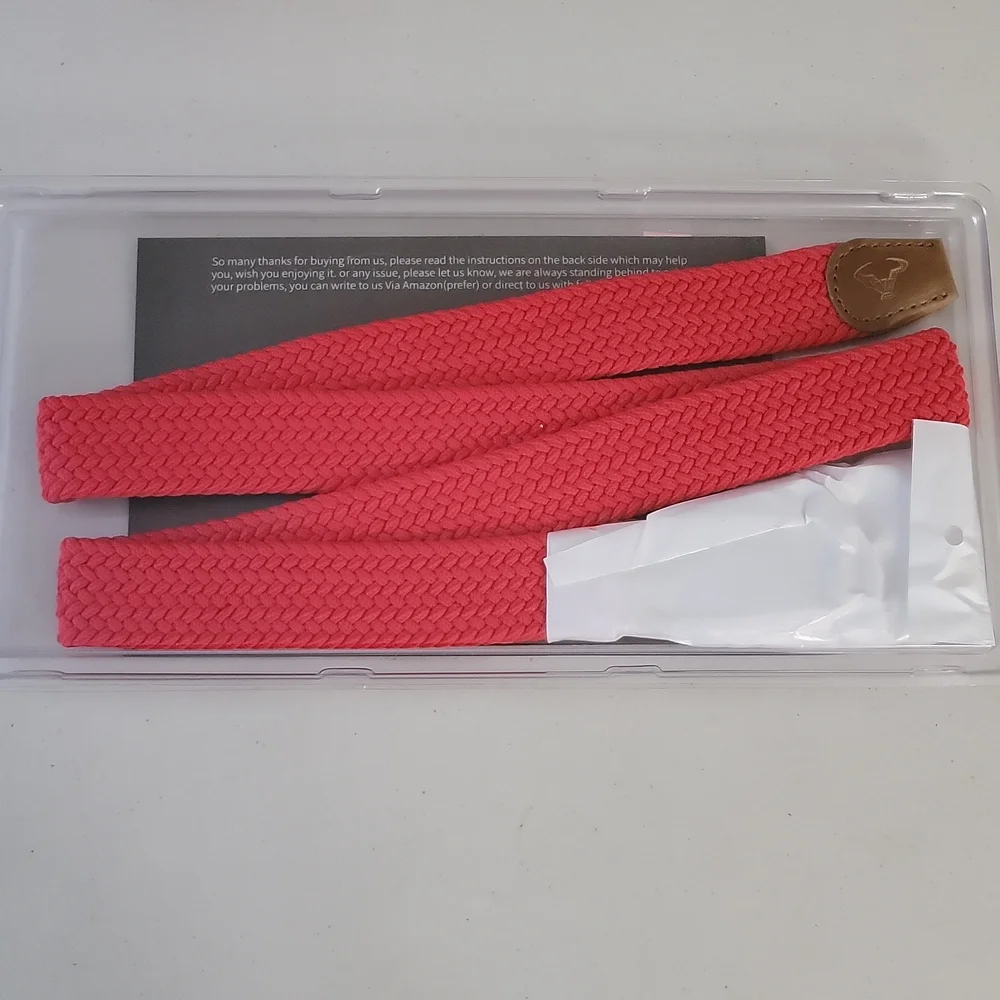 Bulliant Men's Braided Woven Stretch Belt Red Adjustable Expands up to 37